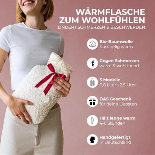 Easy and Green Cuddly Hot Water Bottle with Cover Made of Extra Soft Organic Cotton Made in Germany - Hot Water Bottle Fluffy Hot Water Bottle Long Warm for Pain Relief - Easy and Green (2 L) — view 6