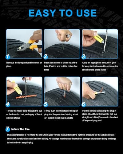 Beanewone Tyre Repair Kit, Car Tyre Puncture Repair Kit for Heavy-Duty Professional-Grade Vehicles, All-Terrain Vehicles, Motorcycles, Truck Tyres, Puncture Repair Kit Car, Emergency Puncture Repair — view 6