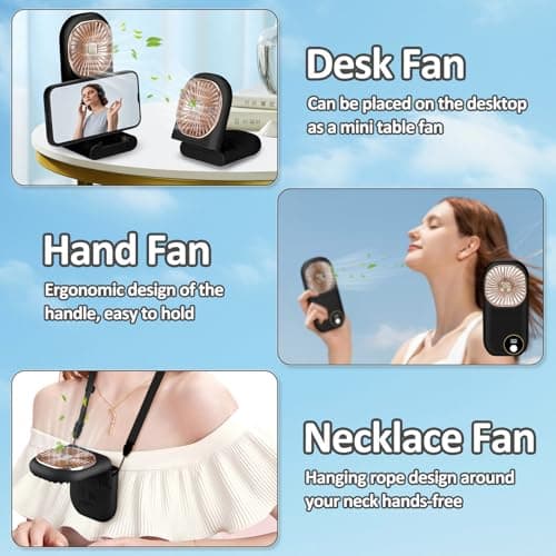 wokdsbl Rechargeable Handheld Fan Folding Mini Fan 3000mAh Black — view 4
