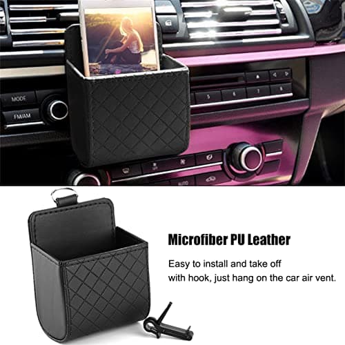 Lwuey Car Air Vent Storage, Hanging PU Leather Pouch Box with Hooks For Phones Keys Sunglasses Coins Pens Cards Organizer Bag Anti Slip Driver Essential Accessories Front Tidy Caddy — view 2
