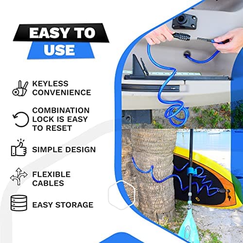 DocksLocks Weatherproof Coiled Security Cable Lock (5ft to 25ft Lengths) with Resettable Combination, Anti-Theft Protection for Kayaks, Bikes, Paddleboards, Scooter, Equipment, Bicycles and More 5ft — view 5