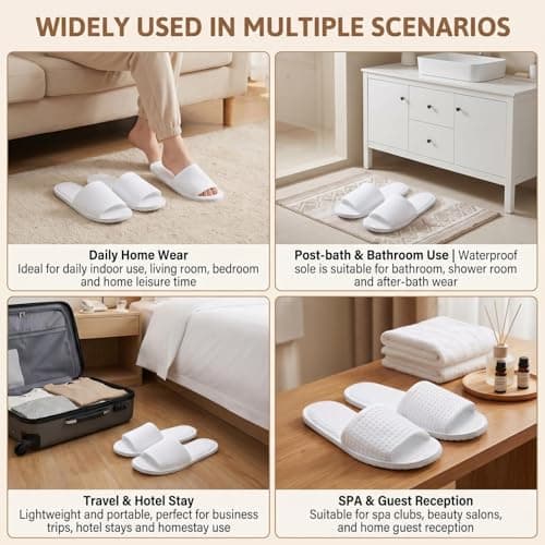 Happyupcity 2Pairs Disposable Open Toe Spa Slippers Non-slip White SPA Hotel Home Guest Slippers for Spa Party Plane Guest Hotel Travel — view 6