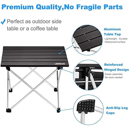 Ledeak Portable Camping Table, Lightweight Folding Table with Aluminum Table Top and Carry Bag, Easy to Carry, Perfect for Outdoor, Picnic, Cooking, Beach, Hiking, Fishing (Black, Medium) — view 5