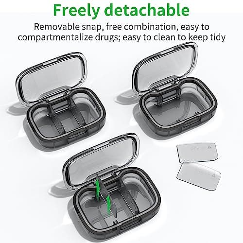2 Pack 3 Compartment Small Pill Box, Moisture Proof Pill Case, Travel Pill Organizer for Pocket Purse, Daily Portable Medicine Vitamin Box, Fish Oil Box, Supplement Box (Black+Orange) — view 3