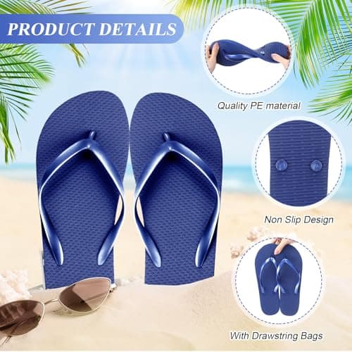 Unittype 24 Pairs Flip Flops Bulk for Wedding Guest Slippers Wedding Flip Flops with Cards Bags for Pool Beach Party, White,navy Blue, One Size — view 4