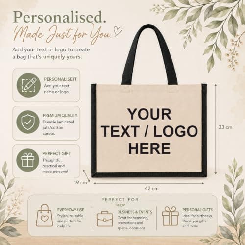 Printshirts Personalised Canvas Tote Bag – Custom Shopping Bag with Image, Logo or Text, Large Reusable Shoulder Bag, Natural Contrast Colour Handles, Personalised Gift Bag Red — view 6