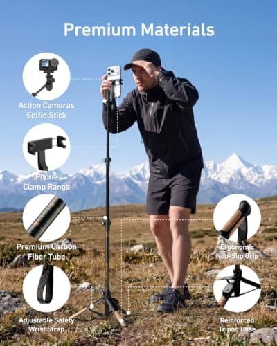 TELESIN TrekShot Carbon Fiber Selfie Stick Tripod, 3-in-1 Hiking Style Pole — view 5