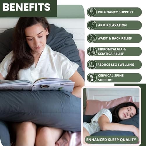 Bedding Home Charcoal 12ft Pregnancy Pillows For Sleeping | U Shaped Maternity Support Full Body Pillow | Cuddle Cushion Side Sleeper Long Pillow for Pregnant Women (12ft U Pillow, Charcoal) — view 3