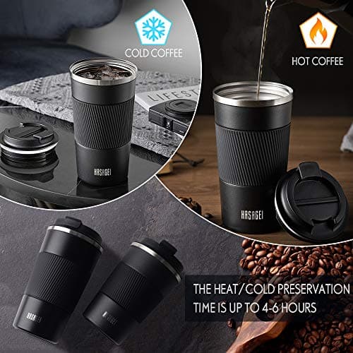 HASAGEI Travel Mug, Insulated Coffee Cup with Leakproof Lid - Vacuum Insulation Stainless Steel for Hot and Cold Water Coffee and Tea Black, 380ml — view 4