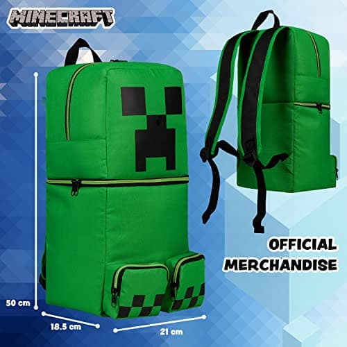 Minecraft Children’s Backpacks for Boys Creeper Rucksack School Bag with Zipped Pockets Adjustable Straps Kids Backpack Travel Sports Gamer Gifts for Boys (Green 3D, 46x21x18.5cm) — view 6