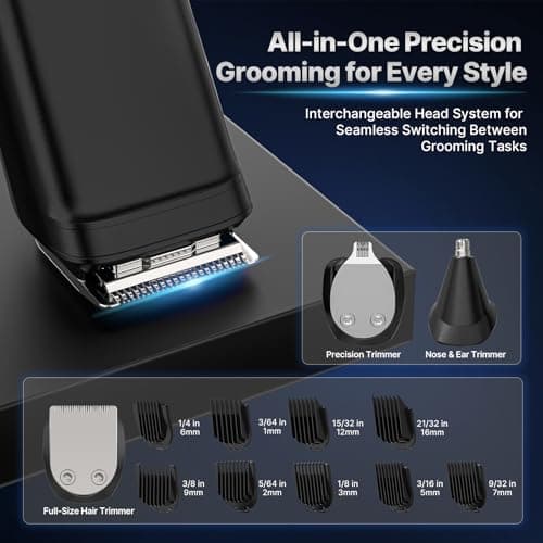 Valano Beard Trimmer Men, Cordless Rechargeable Hair Clippes, Mens Grooming Kit, Professional Beard Nose and Ear Hair Trimmer for Home and Travel, with 3 Blades and 9 Guide Combs — view 2