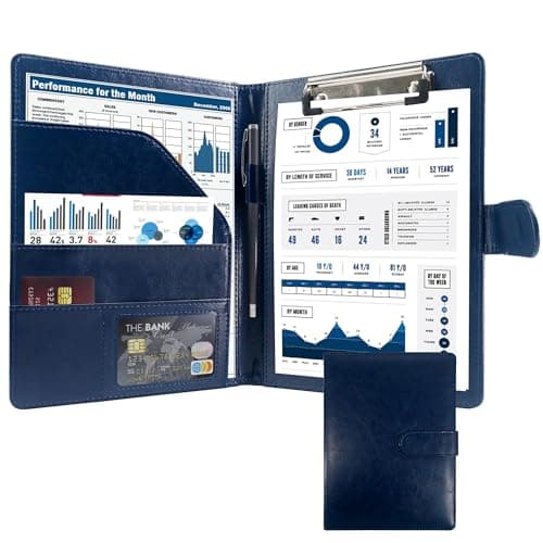 GraduatePro Clipboard Folder A5 with Storage Leather Document Folder Waterproof Magnetic Conference Presenter Business Organizer Blue