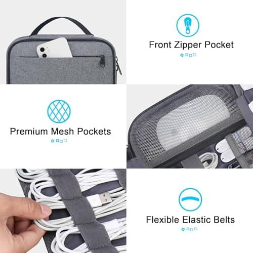 Lacdo Cord Organizer Travel, Cable Organizer Bag Case, Portable Electronics Organizer Travel Case, 6 Layer Large Capacity Charging Cords Storage Organizer for Cables, SD Card, Travel Essentials, Gray — view 4