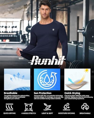 Runhit Men's Compression Long Sleeve Top, 2 Pack Thermal Base Layer Shirts Breathable Undershirt for Cycling Football Outdoor Sports Black+Navy Blue L — view 5