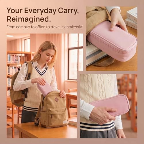 Pencil Case with Compartments, Cute Pink Pencil Case for Kids Girls Boys, Durable Stationery Supplies for School Students, Secondary School Teens, Large Pencilcase Big Capacity with Office & Travel — view 5