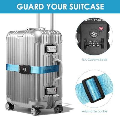 travel inspira TSA Approved Luggage Straps, Cross Suitcase Straps (Blue) — view 2