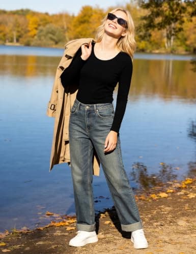 Aottori Ladies Thermal Top Fitted Crew Neck Long Sleeve T Shirt Black M — view 6
