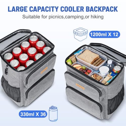 33L Insulated Cooler Backpack Leakproof for Beach Camping Picnic & Travel — view 3