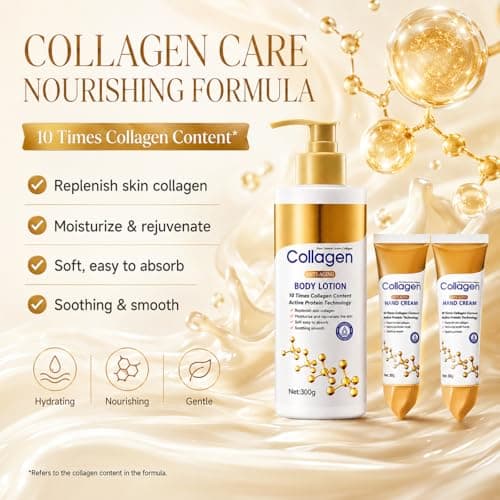 Collagen Body Lotion 300g with 2 x 30g Hand Cream, Firming Body Lotion and Collagen Cream for Skin Tightening, Fast Absorbing Moisturiser for Dry Rough Skin, Hands and Daily Body Care — view 6
