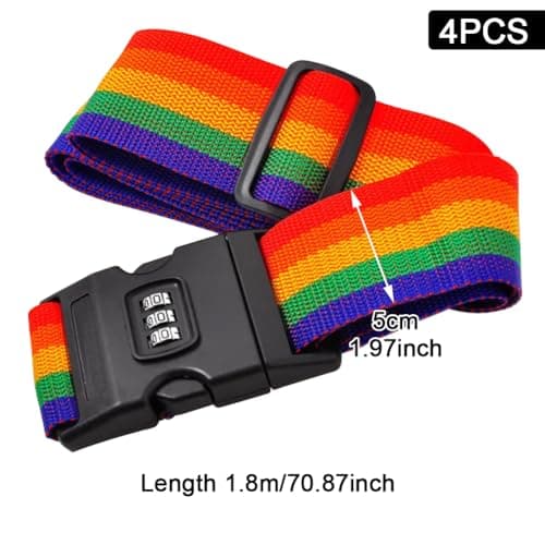 4pcs Luggage Straps, Heavy Duty Lockable suitcase straps, Adjustable Luggage Straps for Suitcases with Lock,Travel strap belt(COLOR:iridescent) — view 6