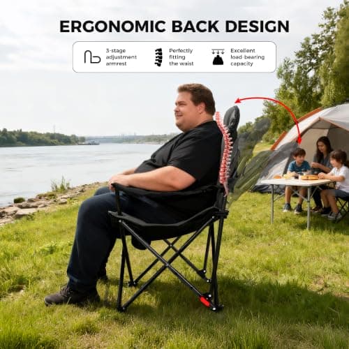 OUTSIDER Heavy Duty Camping Chair 200kg Capacity, Folding Chair with 3 Recline Angles, Cup Holder & Side Storage Bag, Portable for Camping, Fishing, Hiking 1pc — view 4