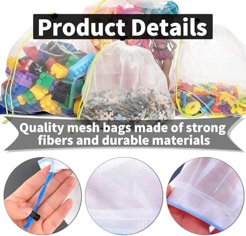 Reofrey 12 Pcs Toy Storage & Organization Mesh Bags, Bath Toy Storage with Drawstring, Washable Mesh Friendly See Through, for Fruit, Vegetables, Grocery, Shopping, Toys, 3 Various Sizes — view 3