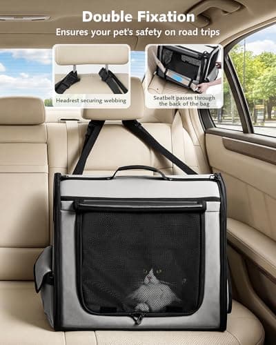 Dog Car Carrier LightWeight 50×37.5×43cm, Foldable Dog Carrier, Grey — view 3