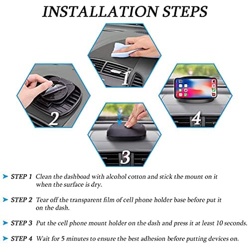 Tophot Car Phone Holder, Dashboard Mobile Phone Holder Mount for Cars with 360° Rotate Base, Horizontal & Vertical Viewing Car Phone Mount for iPhone Samsung Android Smartphones(Washable Reusable) — view 6