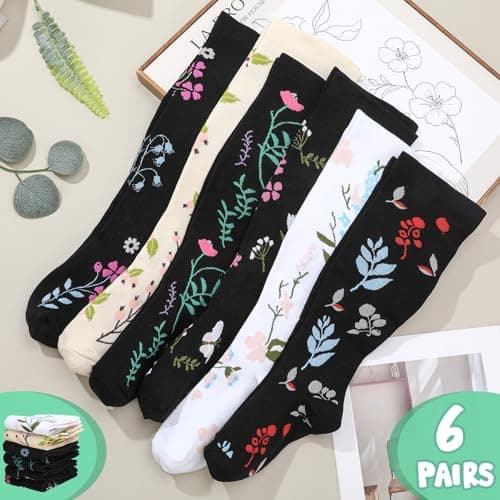 Zuimei 6 Pairs Plus Size Wide Calf Compression Socks for Women Beige 3XL — view 3