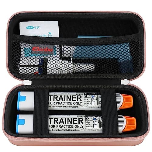 Elonbo EpiPen Carrying Case, Travel Medicine Kit for 2 Epi Pens, Rose Gold