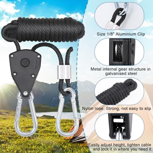 Hejo 6 Pack Tent Guy Ropes, 1/8 Inch Adjustable Rope Ratchet — view 4
