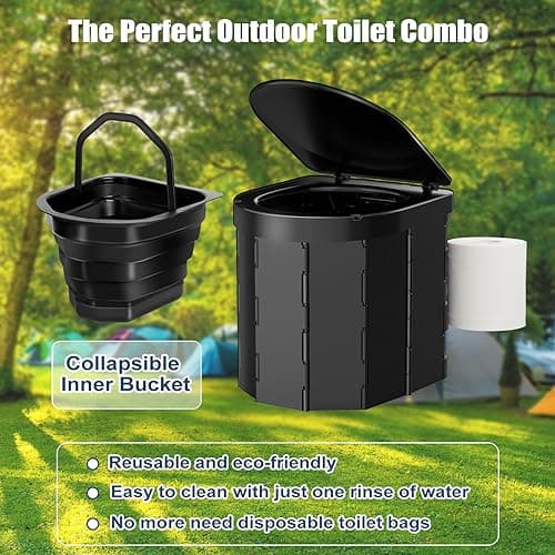 WADEO Folding Camping Toilet with Inner Bucket, Portable WC for Adults — view 2