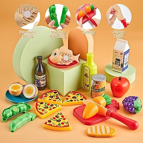 Pretend Play Accessories - 52pc Kids Kitchen Playset with Play Food, Stainless Steel Cookware, Toys Pots and Pans, Toddler Kitchen Set with Cuttable Toy Food - Boys and Girls Gift — view 5
