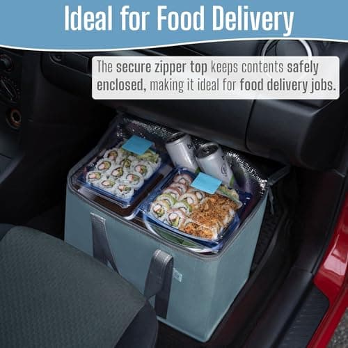 VENO 2 Pack Cooler Bag and Insulated Grocery Bags for Food Delivery, Collapsible Cooler. Reusable Shopping Bags for Groceries with Hard Bottom, Zippered, Foldable, Heavy-Duty (Light Blue, 2 Pack) — view 6