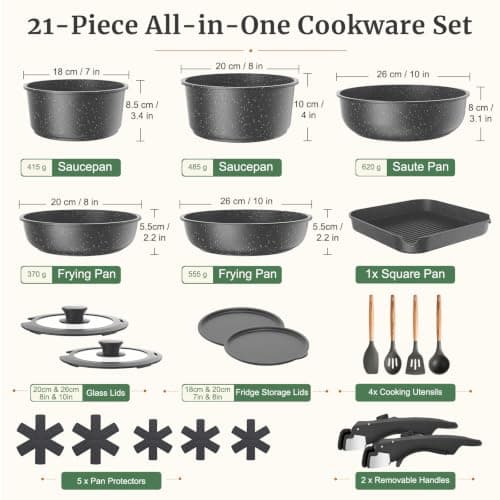 YASHE 21Pcs Nonstick Pots and Pans Set with Removable Handles, Oven Safe — view 2