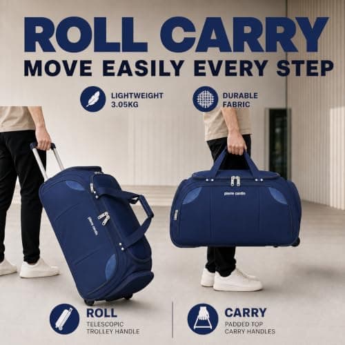 Lightweight Large 30" Navy Holdall with Wheels - 95L Pierre Cardin Duffle — view 5