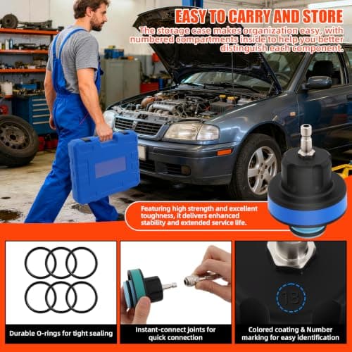 LIKEEM 28PCS Coolant Pressure Tester Kit, Universal Radiator Leak Detector with Vacuum Purge and Coolant Refill Tool, Complete Cooling System Test Set with Multi-Size Adapters for Most Car Brands — view 5