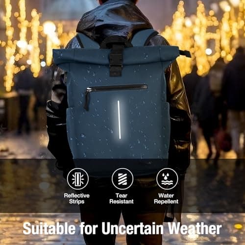 Lekeinchi Waterproof Laptop Backpack for Men and Women - Roll Top Design for School, Travel, Business, Work, and Camping(Blue) — view 2