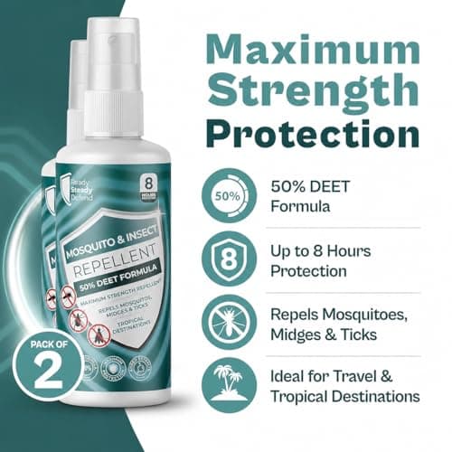 Mosquito & Insect Repellent Spray (Pack of 2) | Maximum Strength 50% DEET Formula | 8 Hours | Repels Midges & Ticks, Long-Lasting Protection Up to 8 Hours, Ideal for Tropical Travel — view 2