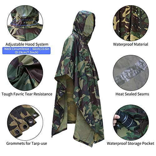 ElifeAcc Waterproof Poncho Multifunctional Rain Poncho Adult Waterproof for Outdoor Activities（Upgrade-Camouflage2） — view 5