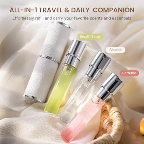 Cryslora Perfume Atomiser, Rotary Press Leather Refillable Perfume Bottle, High-end Portable Dispenser Bottle for Gift or Traveling, 8 ml (White) — view 6