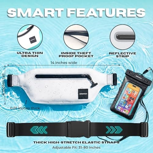 Drench 100% Waterproof White Bum Bag & Floating Phone Pouch Set | IPX8 Submersible Waist Bag for Beach Holidays, Resort Travel, Swimming, Boating & Yacht Trips | Waterproof Phone Holder — view 6