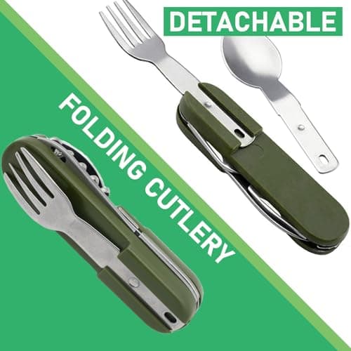 Folding Camping Cutlery Set, 8 in 1 Stainless Steel Portable Utensil Detachable Reusable Travel Cutlery Tableware with Pouch Case for Camping Hiking Fishing Picnic On The Go — view 5