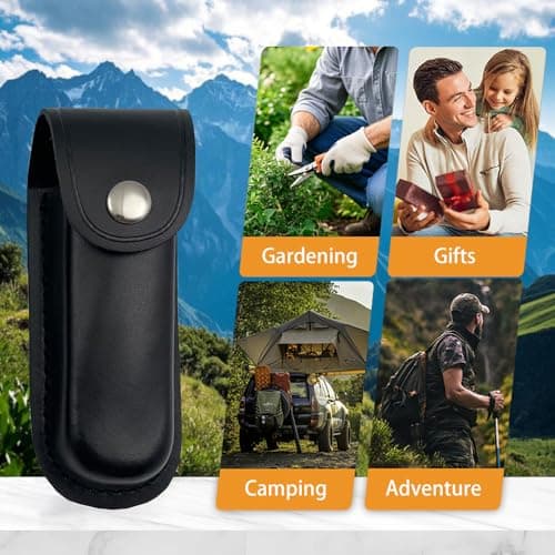 PIGIAOKA 2 Pcs Pocket Knife Sheath, 4" Folding Knife Belt Sheath Leather Pocket Knife Sheath Holster Knife Pouch with Snap Closure and Belt Loop for Outdoor Climbing, Camping, Cycling, Hiking, Black — view 6