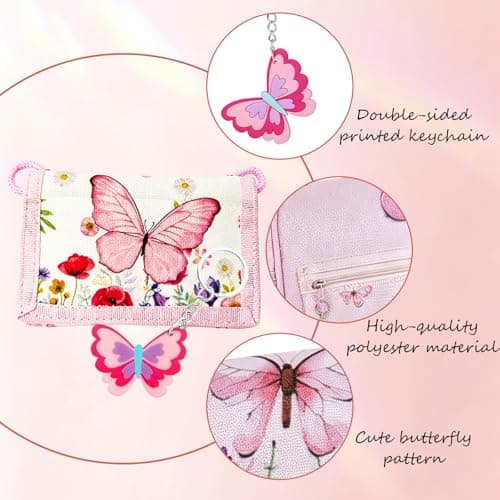 DXPETA Wallet Girl, 5-Piece Wallet Set with Light Pink Butterfly Design, Kids Wallet Girl, Compact Purse for Girls with Secure Compartments, Stylish Accessory for Everyday Use ﻿ — view 3