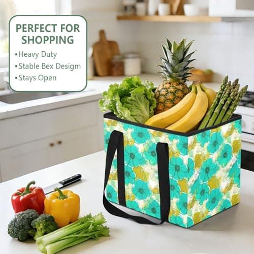 Grckit Car Trunk Organizer Turquoise Flowers Heavy Duty Collapsible Storage Tote Bag with Reinforced Handles for Shopping Travel Picnic — view 5