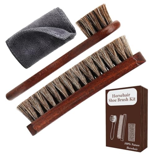 LYSSRA 3-Piece 100% Horse Hair Shoe Brush Kit Premium Dauber Applicators Leather Care Cleaning Set with Polishing Brushes and Cloth for Leather Suede Shoes Boots Bags Cars Cleaning Polishing