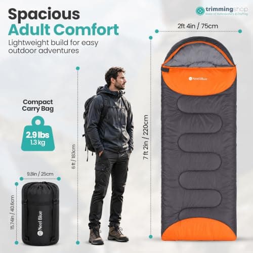 Trimming Shop, 4 Season Sleeping Bag for Adults, Warm Hooded, Grey & Orange — view 2