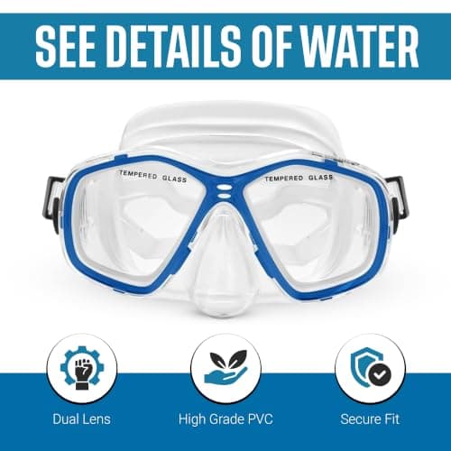 Two Bare Feet Snorkel and Mask PVC Diving Set – (Kids) Snorkeling Gear with Anti-Leak Design, Comfortable Fit, Clear Vision Lens, and Adjustable Straps for Diving, Swimming & Watersports (Blue) — view 3