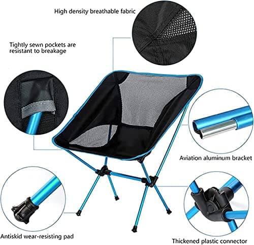 YWHWXB Ultralight Portable Camping Chair, Folding Backpacking Chair, Compact Collapsible Beach Chair Patio Dining Chair with Carrying Bag for Outdoor Hiking Fishing Picnic Travel (Sky Blue) — view 4